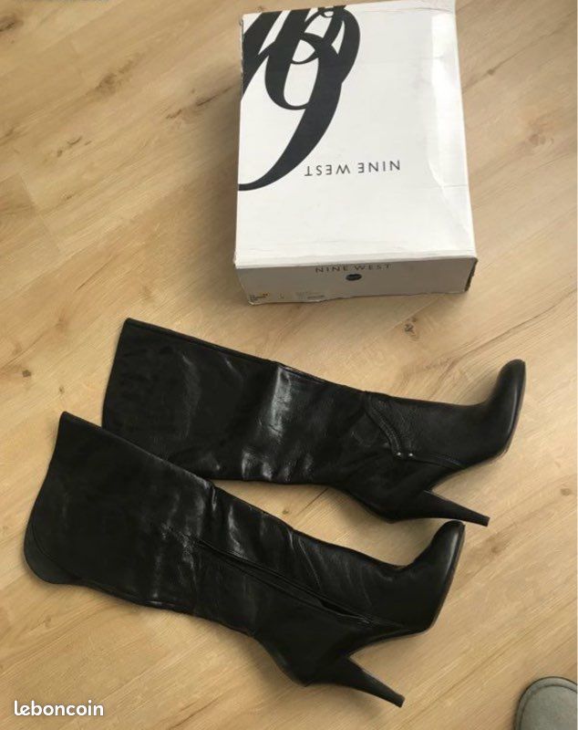 Bottines Nine West En Cuir Noir - Taille 5.5 US, Style Knee High, Occasion