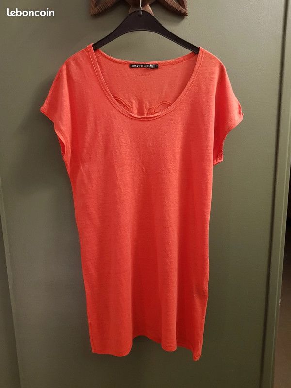 Robe droite Berenice rouge en lin, à porter droite ou ceinturée. Comme neuve (image 1)