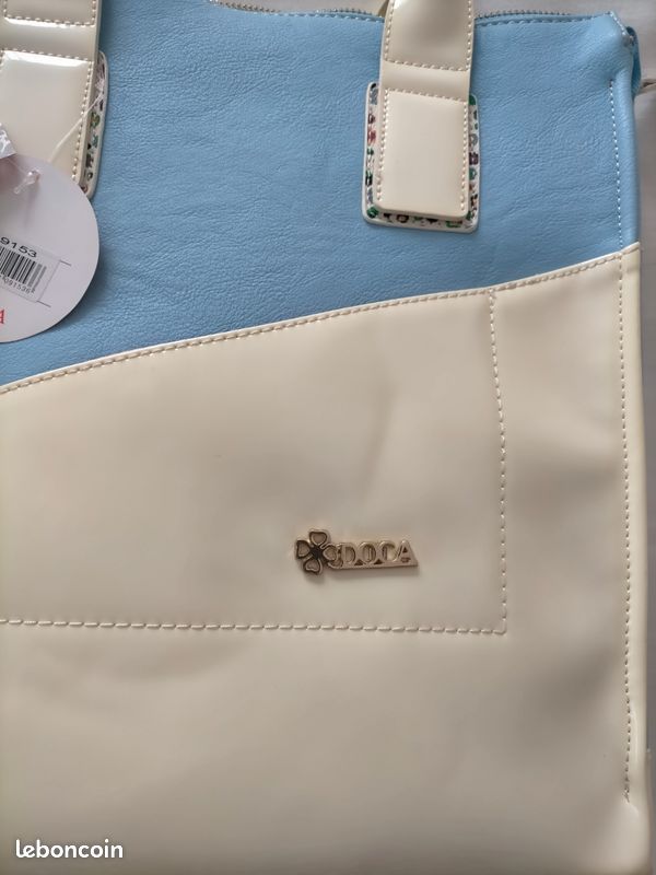 Sac a main DOCA bleu ciel, écru neuf (image 7)