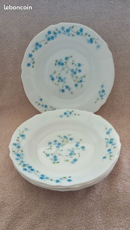 Lot De 5 Assiettes Creuses Vintage Arcopal à Décor Floral Bleu Fabrication Francaise 107495711