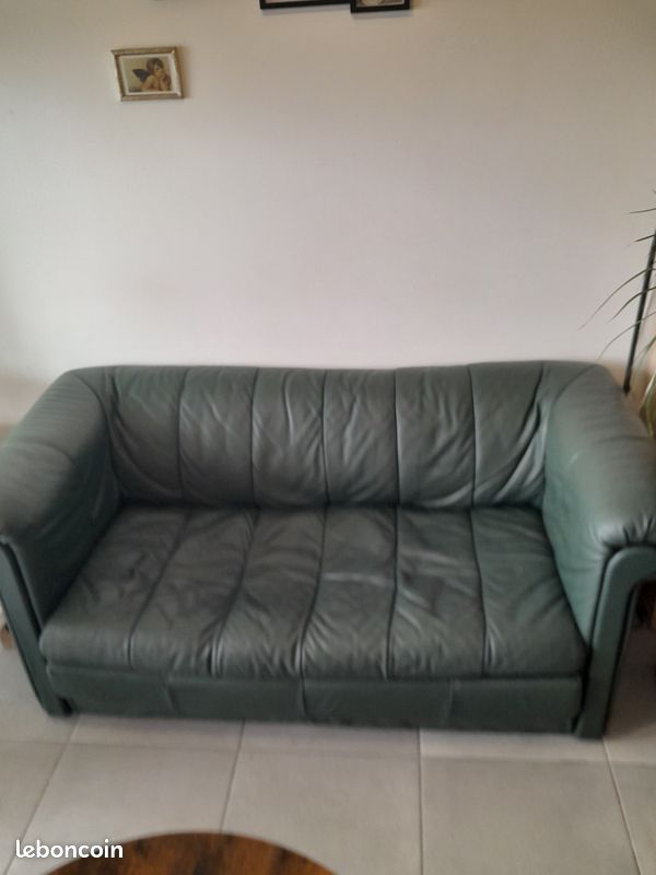 Superbe canapé cuir vert foncé (image 1)