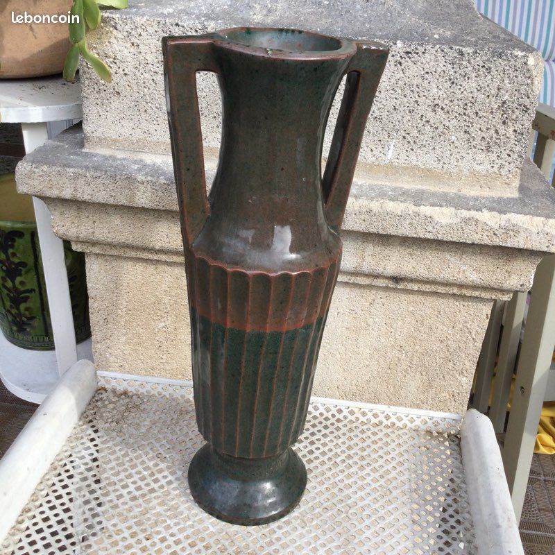 Grand vase en grès Art Deco en forme d’amphore vintage (image 1)