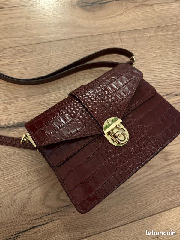 Sac en cuir croco rouge bordeaux (image 3)