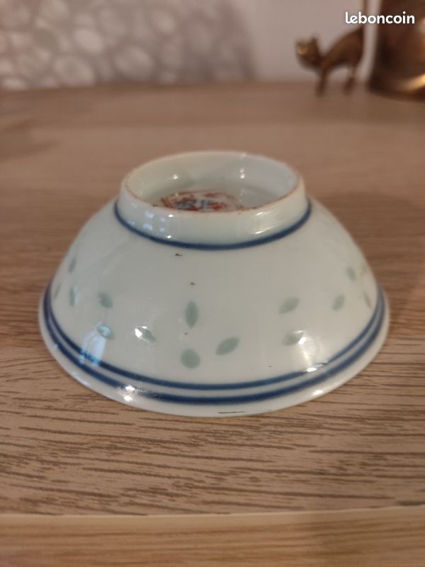 Mini bol à pieds chinois bleu blanc vintage, plat de sauce à base de grain de riz en porcelaine pein (image 4)
