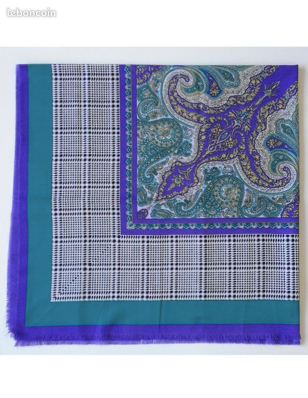 Grand Foulard Carré Vintage Provençal - Noir Et Blanc - 115x115 Cm - Polyester Italien