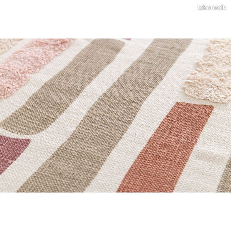 Tapis coton abstrait avec franges moderne Silas Marron 160x230 (image 4)