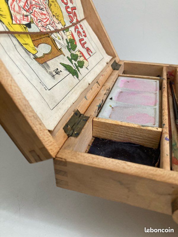 Coffret Aquarelles Ancien En Bois + Album à Colorier - Occasion, Origine France
