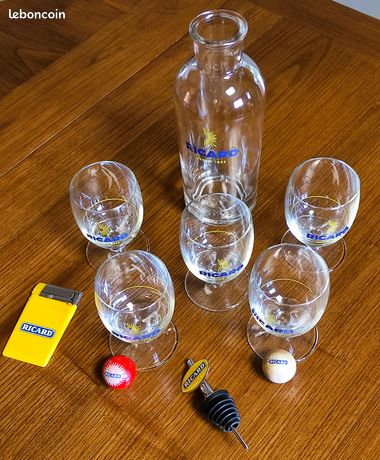 Lot De 6 Verres Ballon Ricard Soleil + Carafe En Porcelaine - Pour Pastis Et Apéritifs