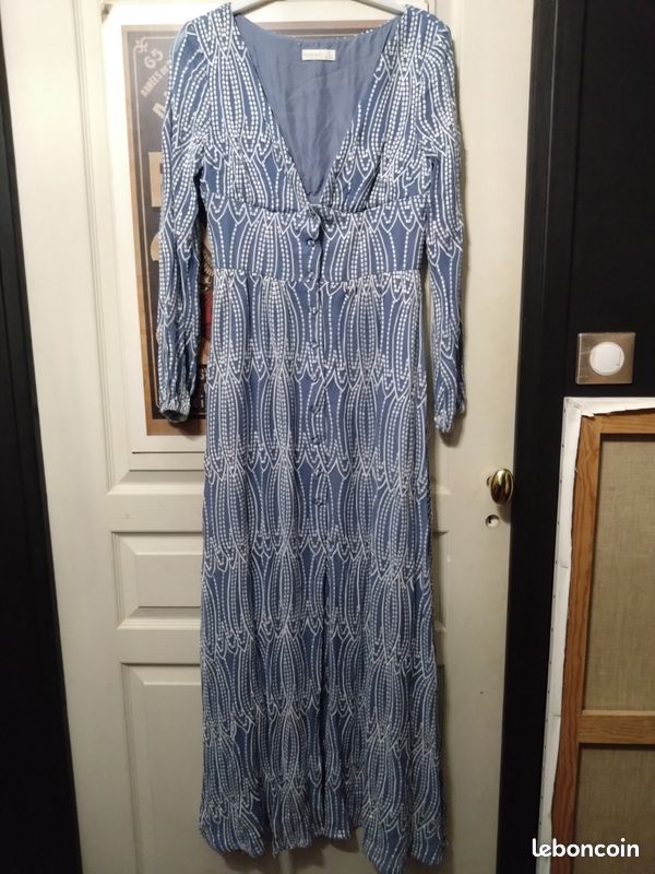 Robe longue Kookaï bleue soie manches longues taille 38 bohème chic (image 1)