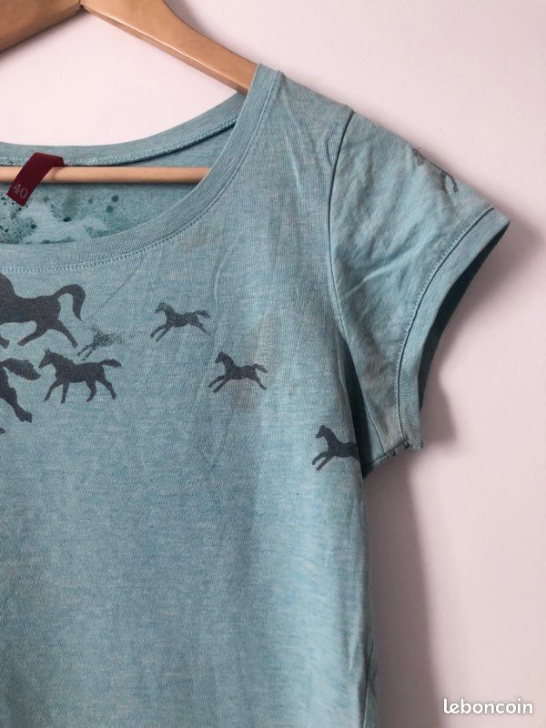 T-shirt envolée de chevaux turquoise T38 (image 10)