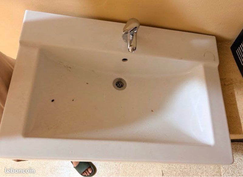 Lavabo vasque céramique blanc avec robinet (image 4)
