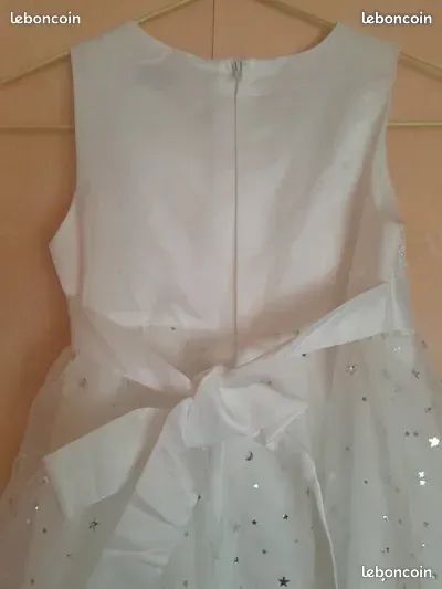 Robe de cérémonie blanche à paillettes et perles – Fille 6 ans (image 9)