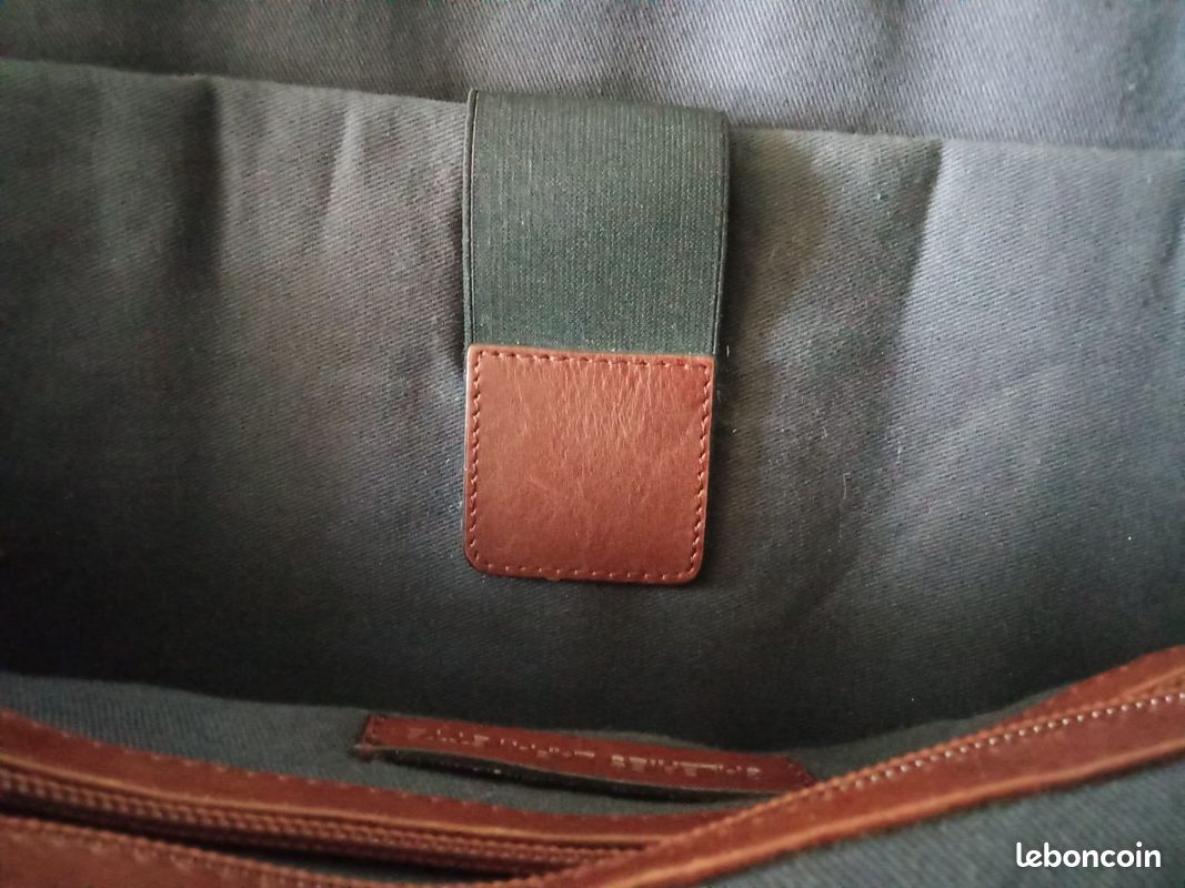 Sacoche bicolore cuir et toile (image 4)