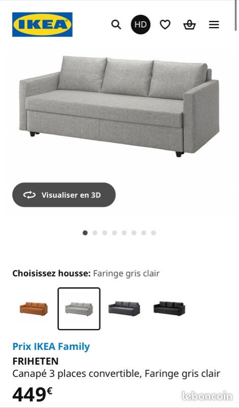 Canapé convertible IKEA FRIHETEN Ameublement