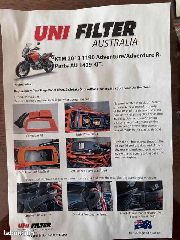 Filtre à air KTM adventure Uni Filter Australia (image 2)