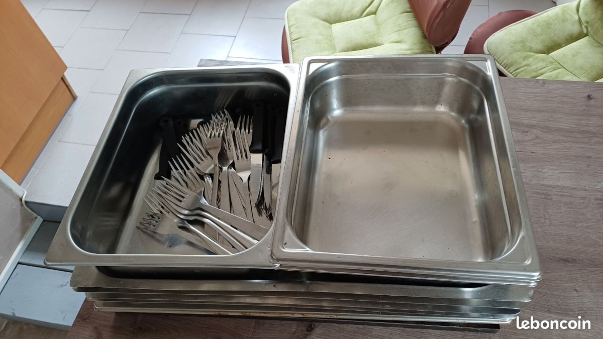 Lot De 4 Plats Inox Avec Couvercle 32,5 X 17,5 X 6,5 Cm - Bac Gastronorme Rectangulaire Inox Alimentaire