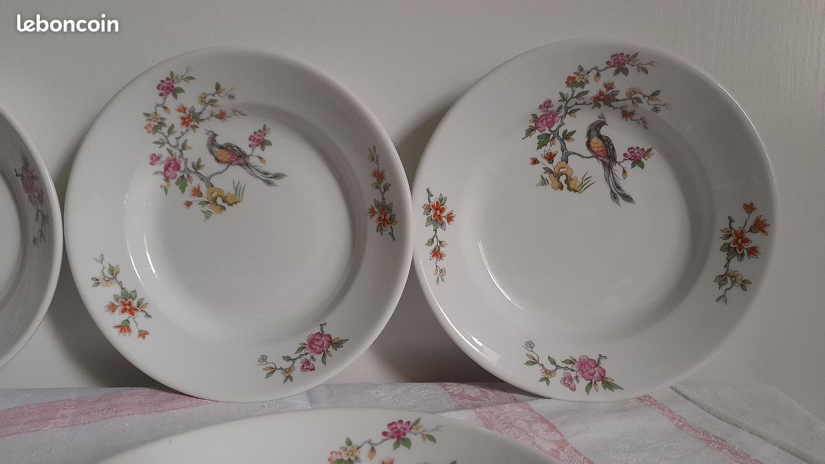 Superbes sept anciennes assiettes creuses Fonteyne la Rochelle Véritable porcelaine extra dure en excellent état (image 6)