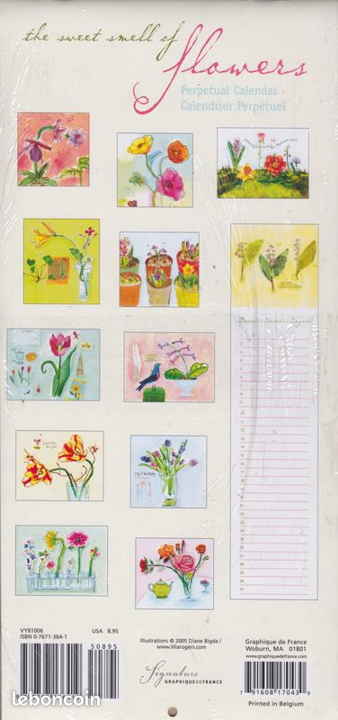 Calendrier Perpetuel - The Sweet Smell of Flowers / 28 Pages / 14 cm x 29,8 cm NEUF sous Blister (image 2)