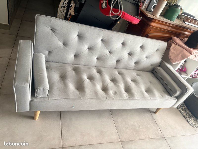 Canapé lit enfant gris 2m de longueur par 1m de largeur déplié (image 2)