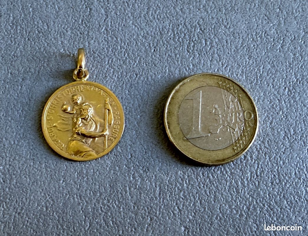 Pendentif Saint Christophe En Or Massif 18 Carats - Médaille Catholique, Occasion - Origine France