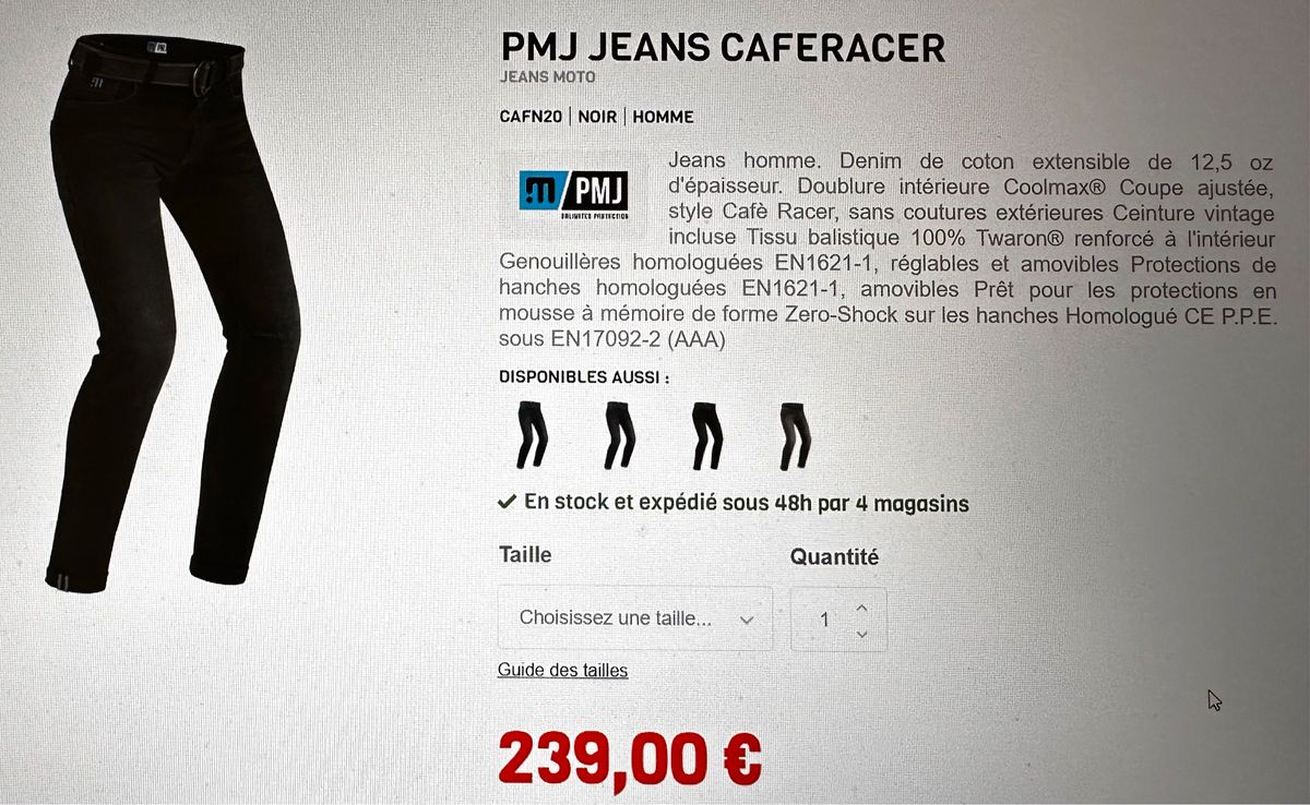 Pantalon Jeans moto homme PMJ caferacer neuf - Équipement moto