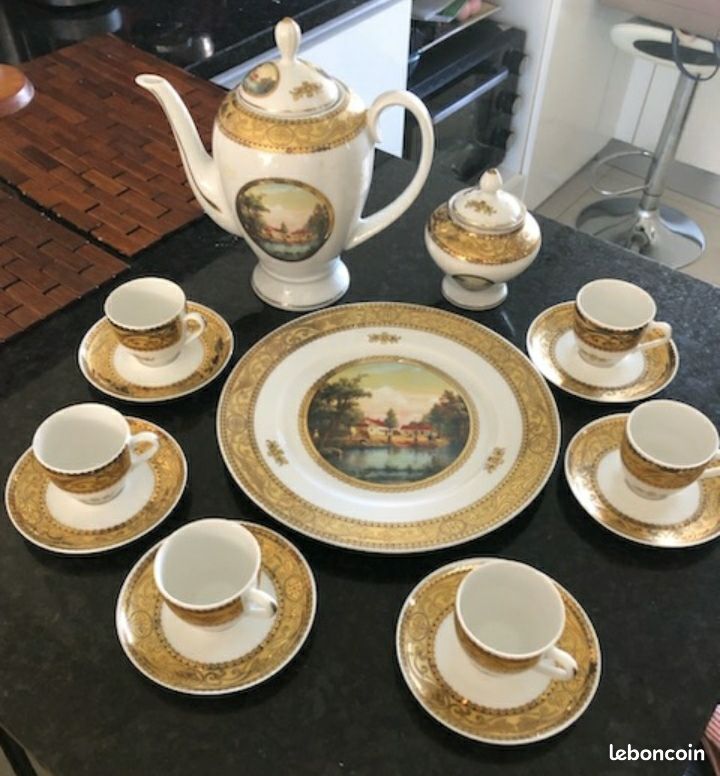 Vintage rare service à café PORCELAINE DEPOS doré or 24K T LIMOGES doré or 24K (image 1)
