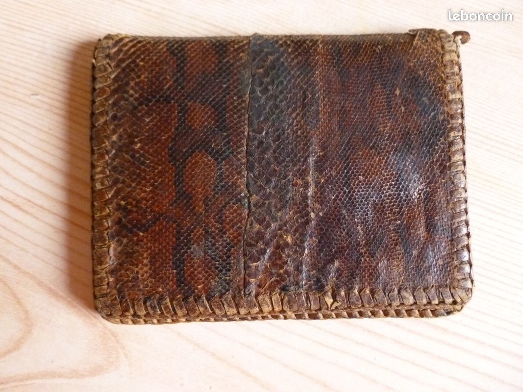 Portefeuille Vintage En Cuir Serpent Snake - Beige - Occasion - Pochette Unisexe