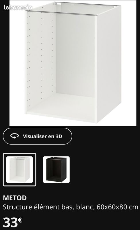METOD structure élément bas IKEA
Structure élément bas, blanc, 60x60x80 cm
Structure élément bas, blanc, 60x60x80 cm (image 3)