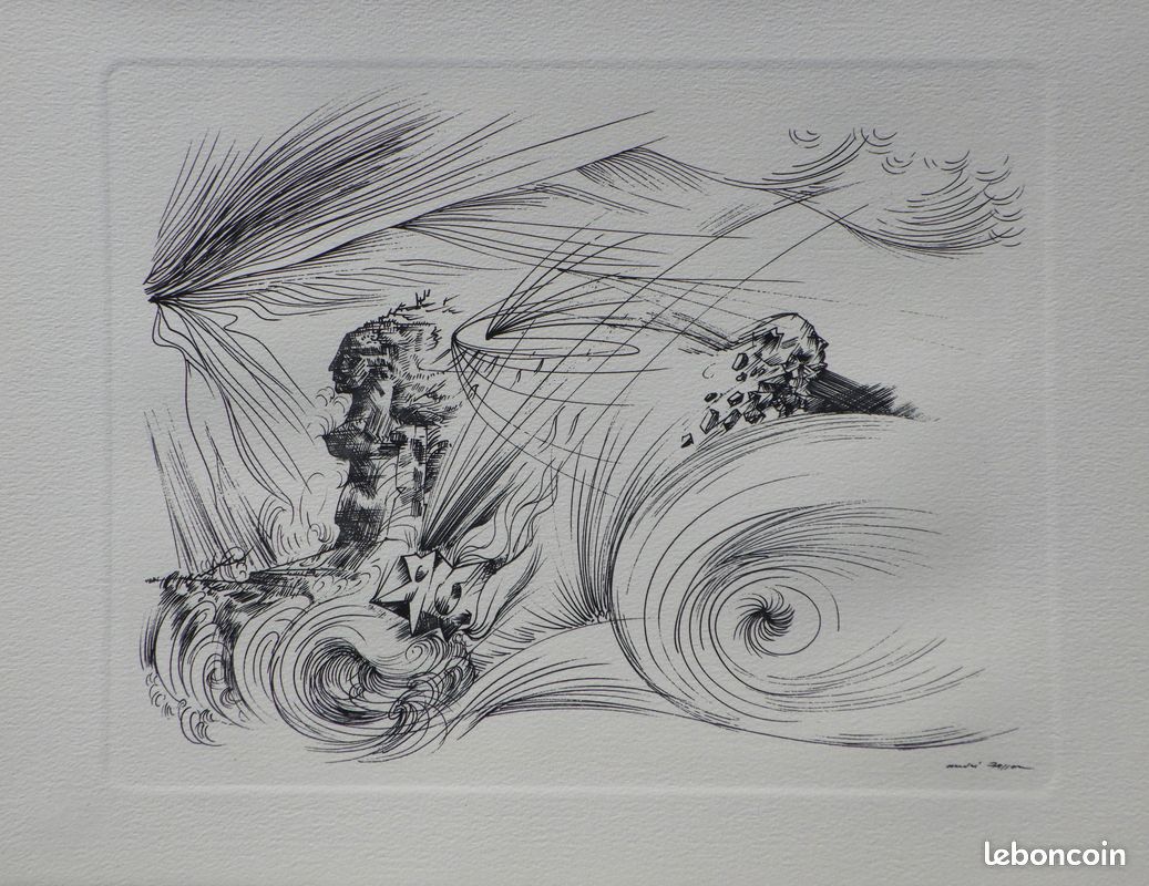 André MASSON : Le temps qui court, Gravure signée, 1951 #CERTIFICAT (image 1)