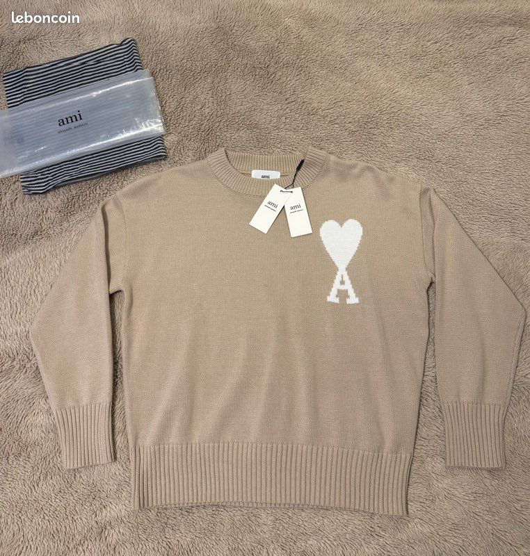 Pull AMI Paris Taupe - Taille L, Neuf Avec étiquettes, Pour Homme