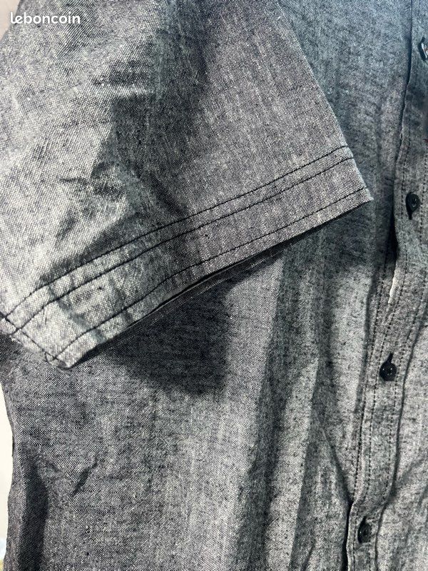 Chemise Homme Slim Fit Manches Courtes Chemise Ete Stretch Elegant Couleur Unie Tissu Confortable - Gris Gris - Prêt-à-Porter