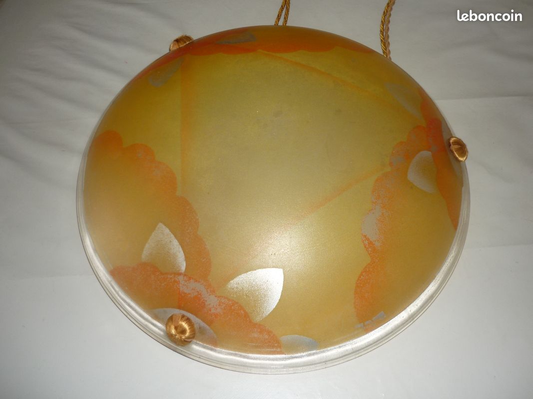 Suspension luminaire vasque verre moulé pressé Art Déco (image 5)