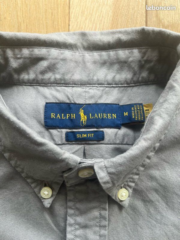 Chemise Ralph Lauren grise logo bleu taille S très bon état (image 3)