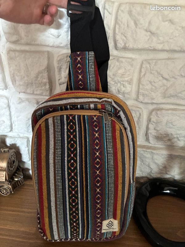 Sac à Dos Hippie Chanvre Bandoulière – Grand Format Vintage Bohème, Voyage Festival Été Imperméable Bleu