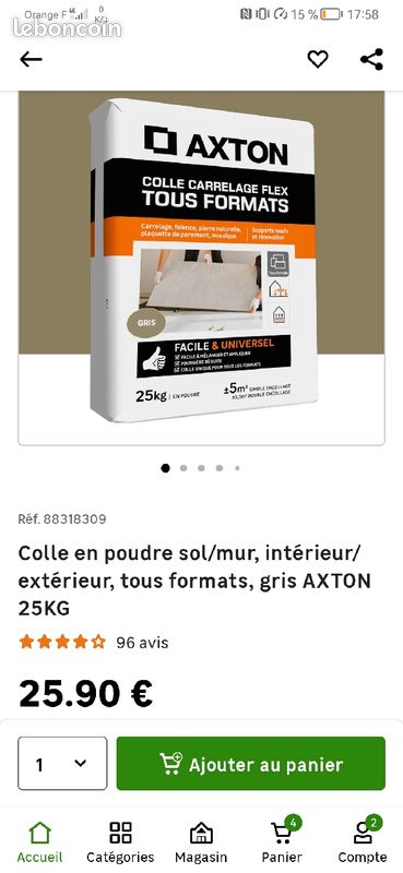 Colle en poudre sol/mur, intérieur/extérieur, tous formats, blanc AXTON  25KG