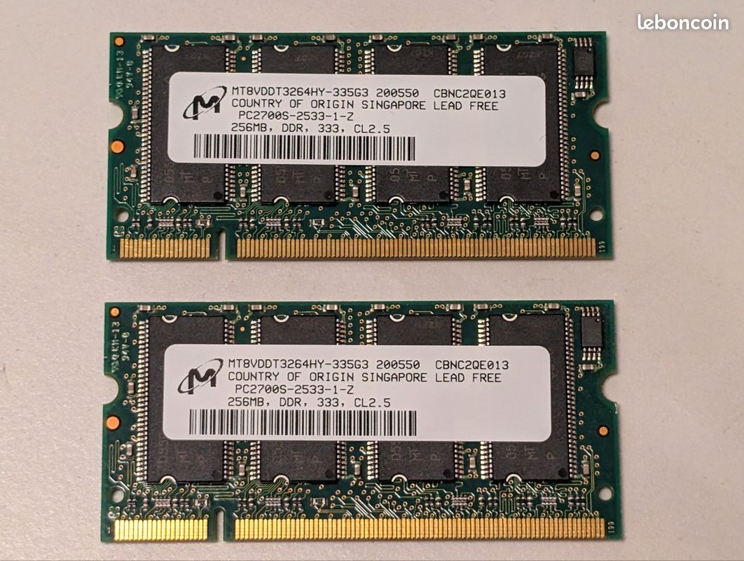 Lot de barrettes RAM SO-DIMM Micron 256Mo DDR PC2700