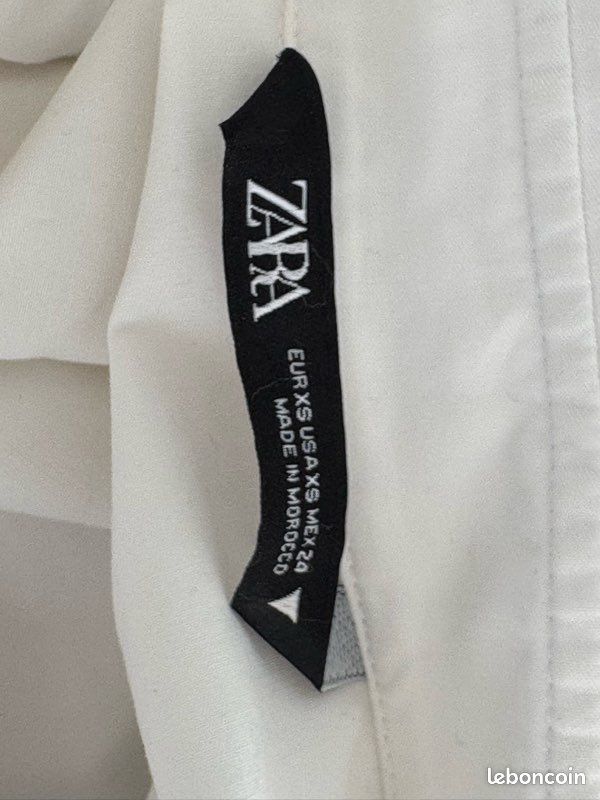 Chemise Blanche Femme Zara Taille XS - Manches Courtes à Volants, Coton - Neuf Sans étiquettes