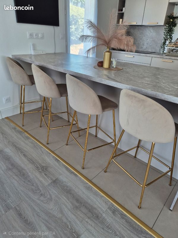 4 chaises de bar beige en velours (image 1)