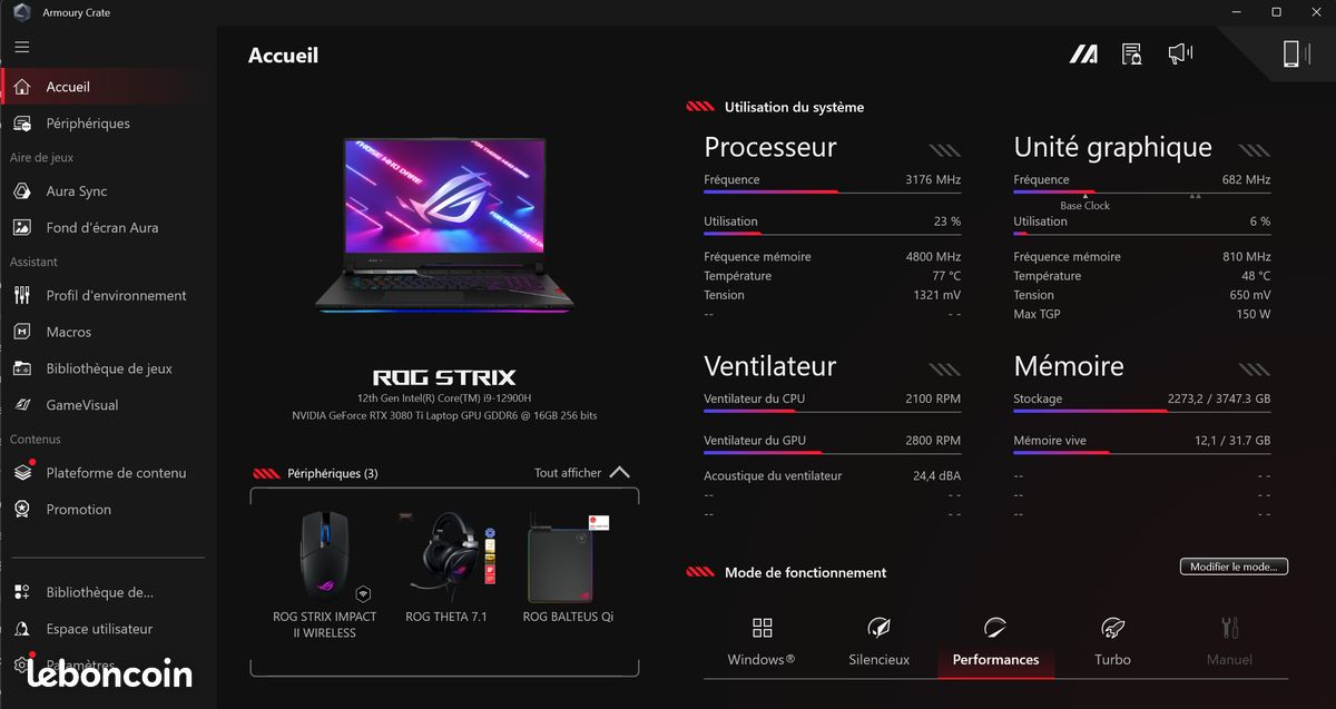 PC Portable Gamer ASUS ROG Strix Scar 17 G733ZX - RTX 3080 Ti / i9-12900H / 32 Go - Ultra Puissant (image 3)