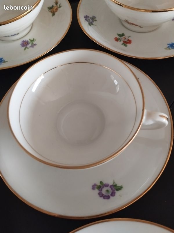 Lot De 7 Tasses à Café Et Sous-tasses En Porcelaine De Limoges – Céramique Française D’Occasion