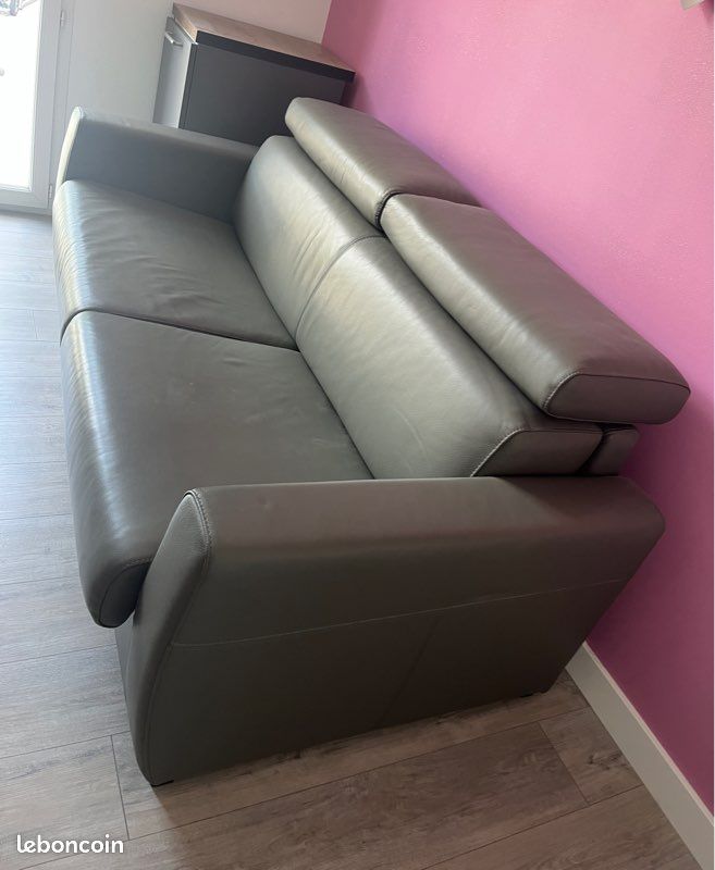 Magnifique canapé convertible en cuir gris (image 3)