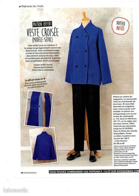 7112 PATRON PARIS LUXE VINTAGE FRENCH PATTERN MANTEAU CROISE COL LARGE