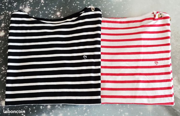 T-shirt Rayé Un Jour Ailleurs – Rouge Et Blanc – Ancre Brillante – Taille 2