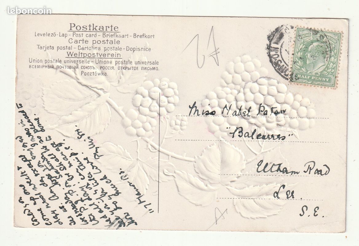 Carte Postale Ancienne . Fantaisie Embossée . Branche de Murier (image 2)