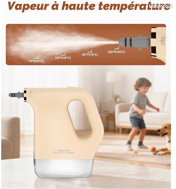 Nettoyeur Vapeur Main 1200W - 15 Accessoires - Chauffe en 20s - Réservoir 450ml (image 11)