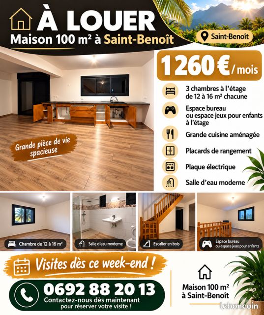 Maison 5 pièces 100 m² · à Saint-Benoît · 100 m² · 1 260 €/mois