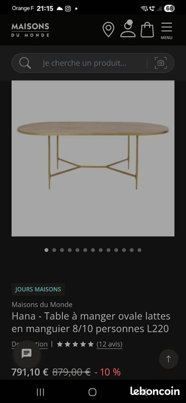 Table à manger ovale lattes en manguier 8/10 personnes L220 (image 4)