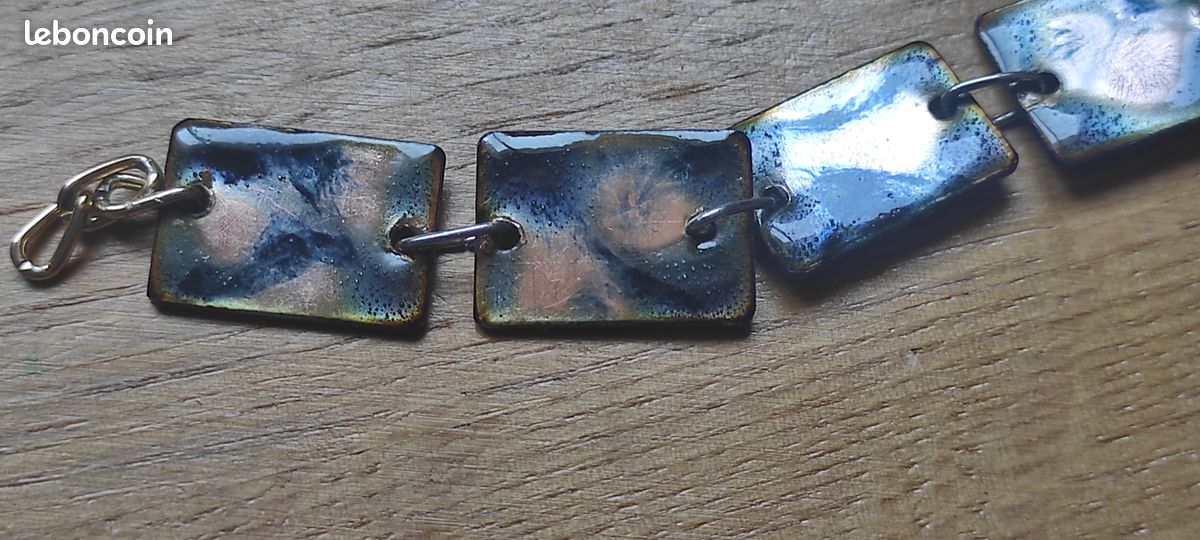 Bracelet ÉLIOT Émaux Fait Main Paris – Bleu Et Gris Graphique – Occasion Très Bon état