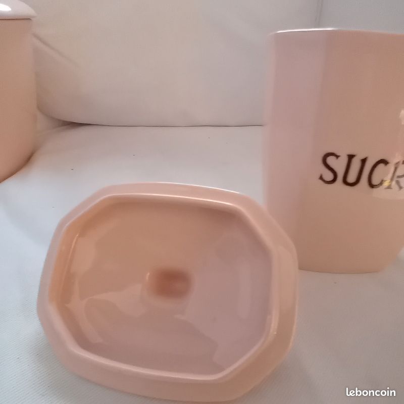 Série de pot de cuisine faïence Digoin Sarguemines de Type Beaujeu rose-crème (image 7)