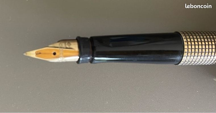 Stylo Plume Parker 75 En Argent Massif 925 Quadrillé - Plume Or 18K Extra Fine - Occasion De Collection